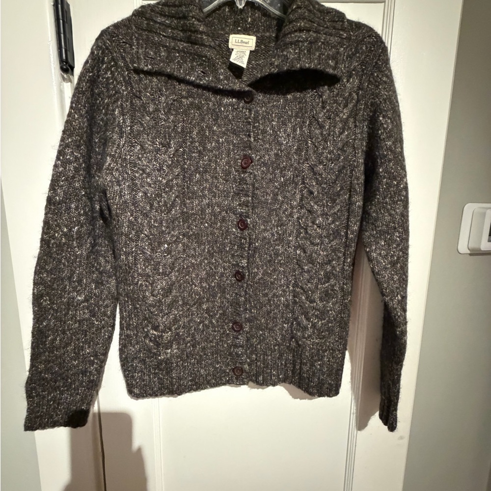 L.L. Bean Vintage Women's Brown Cable Knit Rag Button Cardigan Sweater Size M